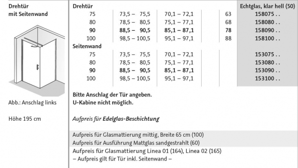 HSK Favorit Nova Drehtür mit Seitenwand Pendeltür Duschabkabine Eckkabine