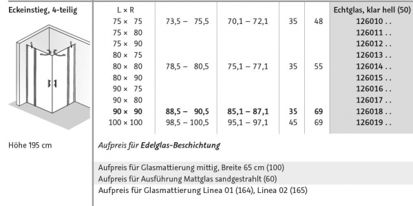 HSK Favorit Nova Eckeinstieg mit Pendeltüren an Festteil Eckdusche Eckkabine Duschkabine