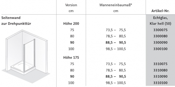 HSK Favorit Plus Drehpunkttür optional mit Seitenwand, auch verkürzt