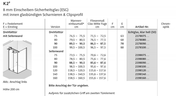 HSK K2P Drehfalttür Faltwand Falttür mit Seitenwand Duschkabine Eckkabine Fronteinstieg