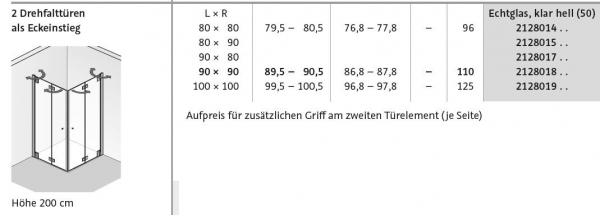 HSK K2P Eckdusche mit Drehfalttüren 2 x Faltwand Duschkabine Eckeinstieg