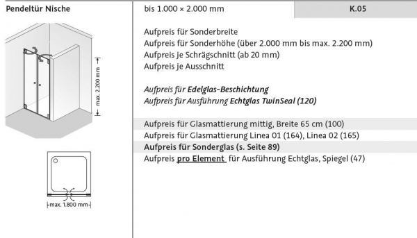 HSK Kienle Doppel-Pendeltür für Nische Nischentür Duschabtrennung inkl. Aufmaß