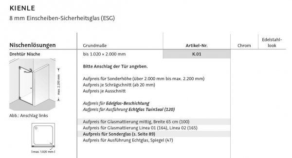 HSK Kienle Drehtür Pendeltür Schwenktür Duschabtrennung inkl. Aufmaß