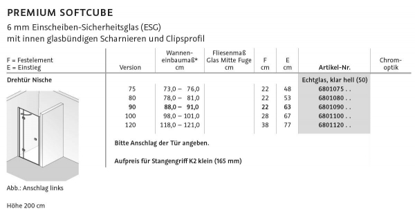 HSK Premium Softcube Drehtür für Nische Nischentür Duschabtrennung