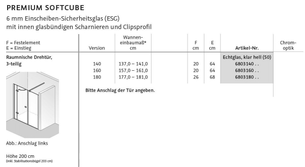 HSK Premium Softcube Drehtüre für Nische Nischentür Duschabtrennung