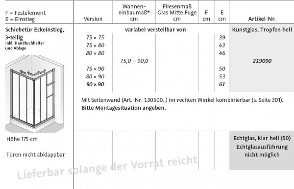 HSK Prima 3-teiliger Eckeinstieg Eckdusche Acrylglas