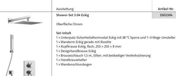 HSK Shower-Set 3.04 eckig Duschset Duschgarnitur Unterputz