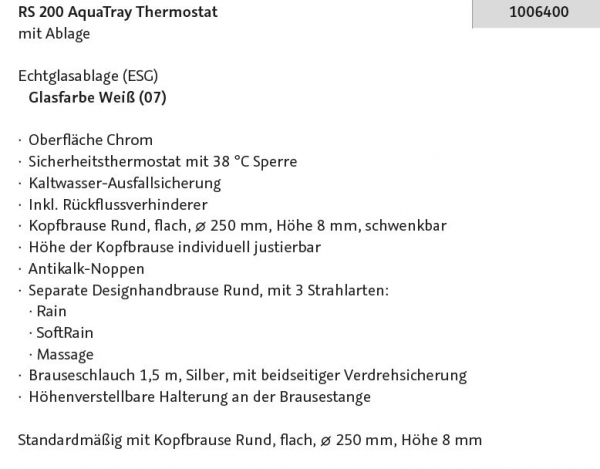 HSK Shower-Set Duschset Shower-Set RS 200 AquaTray Thermostat mit Ablage