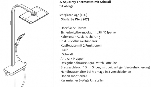 HSK Shower-Set Duschset Shower-Set RS AquaTray Thermostat mit Rain- und Schwallfunktion