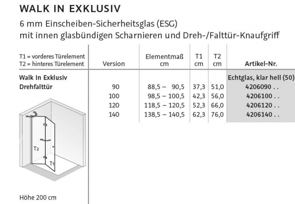 HSK Walk In Exklusiv Duschabtrennung Spritzschutzwand Falttür Drehfalttür