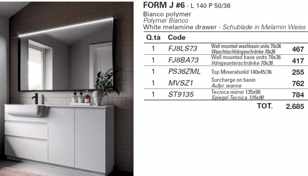 Idea Badmöbelset Form J6 exklusives und elegantes Badezimmer-Waschtisch-Set