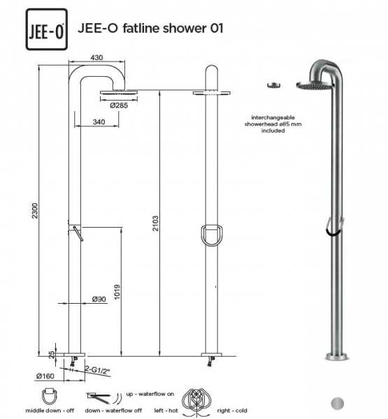 JEE-O Gartenbrause Fatline 01mit Warm- und Kaltwasserarmatur Standdusche