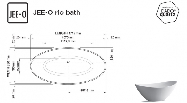 Jee-O rio bath Badewanne freistehend DADOquartz mit integriertem Überlauf