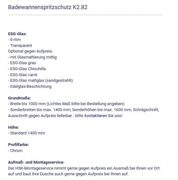 K2.82 Badewannenaufsatz von HSK