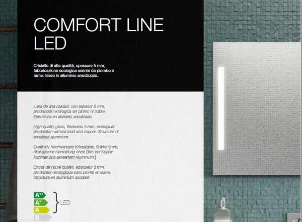 Koh-I-Noor Spiegel mit LED-Beleuchtung Comfort Line Laterale italienisches Design für Bad und Wohnraum