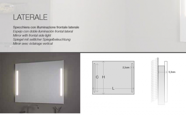 Koh-I-Noor Spiegel mit LED-Beleuchtung Top Line Laterale italienisches Design für Bad und Wohnraum