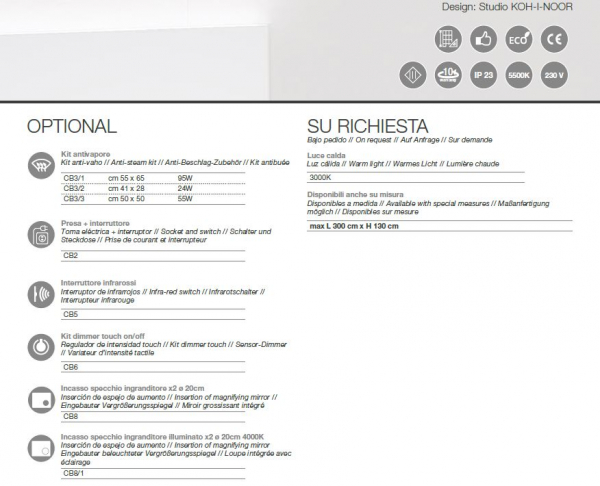 Koh-I-Noor Spiegel mit LED-Beleuchtung Luce Ambiente italienisches Design für Bad und Wohnraum