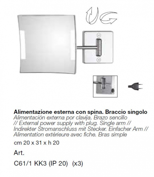 Koh-I-Noor Vergrößerungsspiegel Quadrolo LED 1 Kosmetikspiegel mit LED-Beleuchtung, italienisches Design für Ihr Bad