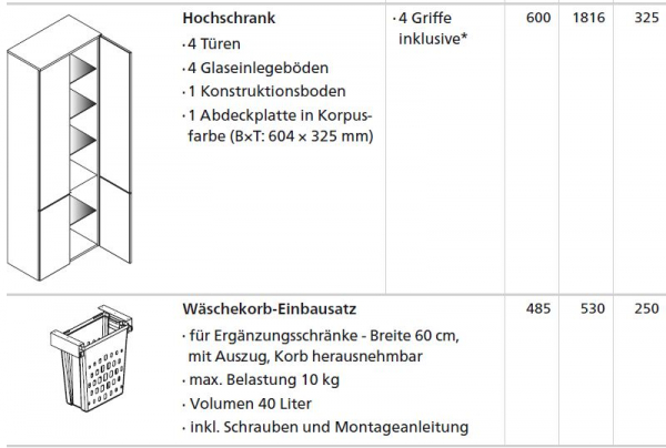 Lanzet Hochschrank mit 4 Türen 1816 x 600 x 325 mm