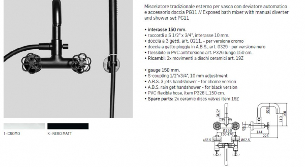 Mamoli Badewannen-Armatur Hipster 1218PG11 Wasserhahn mit Handbrause Chrom