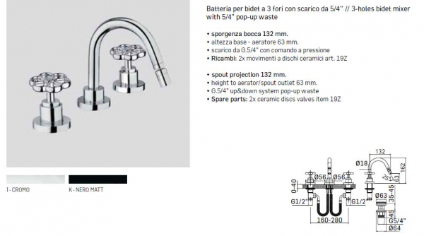 Mamoli Bidet-Armatur Hipster 5518 Wasserhahn Chrom / Schwarz