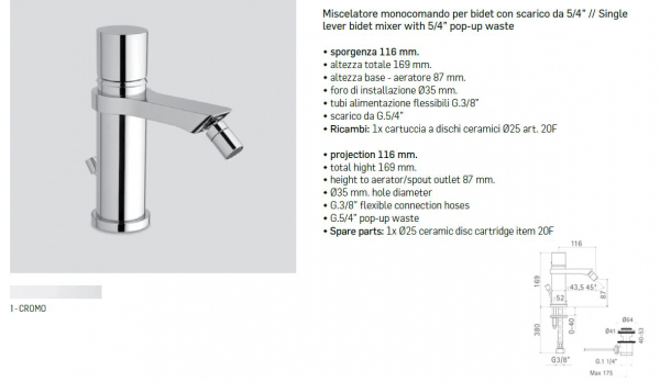 Mamoli Bidet-Armatur Tool 5881 Wasserhahn Chrom