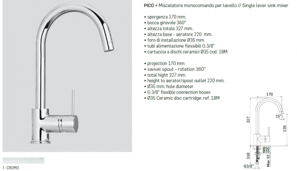 Mamoli Küchenarmatur Kitchen Pico 7381 Wasserhahn Chrom