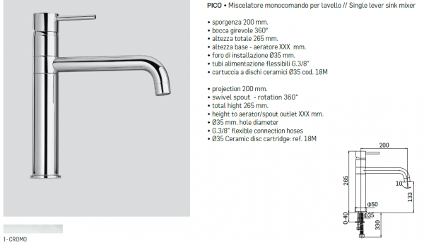 Mamoli Küchenarmatur Kitchen Pico 7389 Wasserhahn Chrom