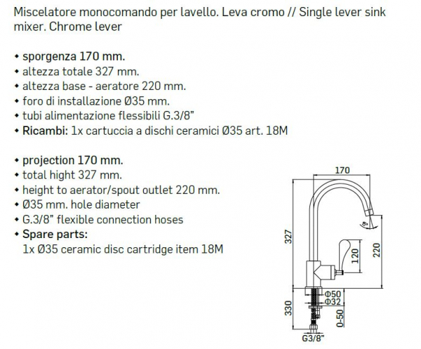 Mamoli Küchen-Armatur Paola&The Kitchen Wasserhahn 7941 Hebel Chrom oder Rot