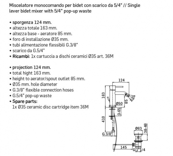 Mamoli Bidet-Armatur Pico 5381 Wasserhahn Chrom / Schwarz / Gebürstet