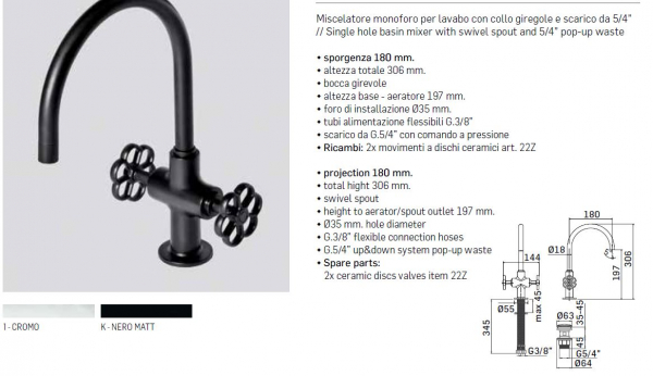 Mamoli Waschbecken-Armatur Hipster 4238 Wasserhahn Chrom / Schwarz
