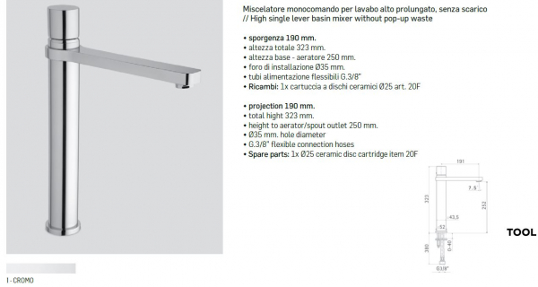 Mamoli Waschbecken-Armatur Tool 4886 Wasserhahn Chrom