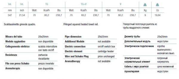 Margaroli Aria 500/SQ Elektroheizkörper Designheizkörper Handtuchheizkörper elektrisch