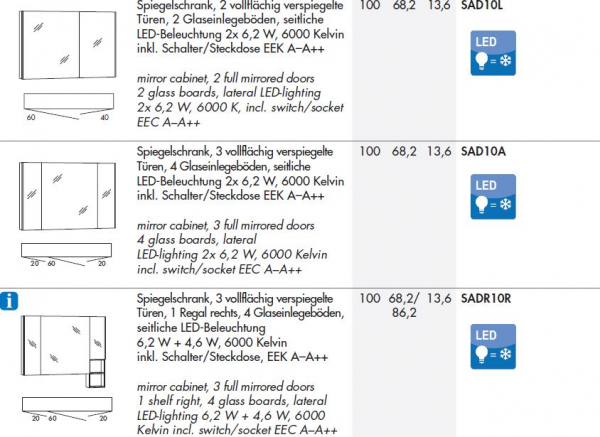 Marlin Bad 3250 Spiegelschrank mit seitlicher LED-Beleuchtung und Soft-Close, praktisches Design für Ihr Badezimmer