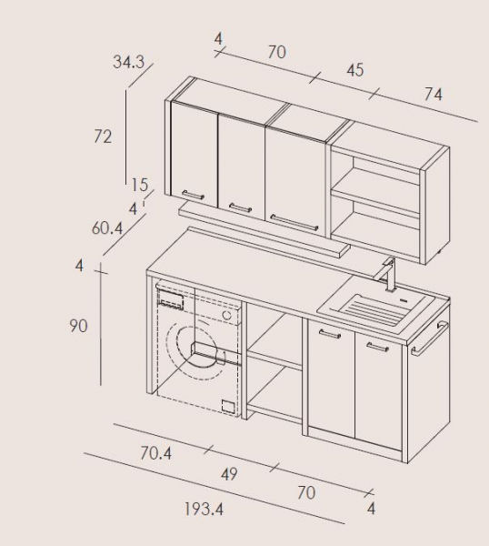 Mastella Byte My Laundry 15 Möbelset mit Waschmaschinenschrank modernes Design aus Italien