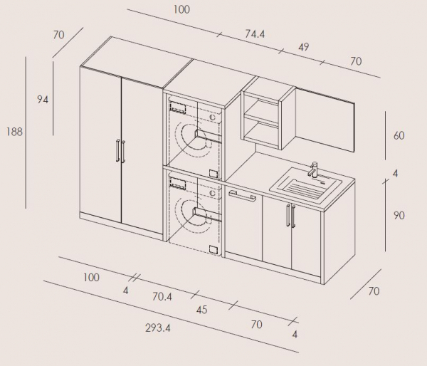 Mastella Byte My Laundry 17 Möbelset für Hauswirtschaftsraum modernes Design aus Italien