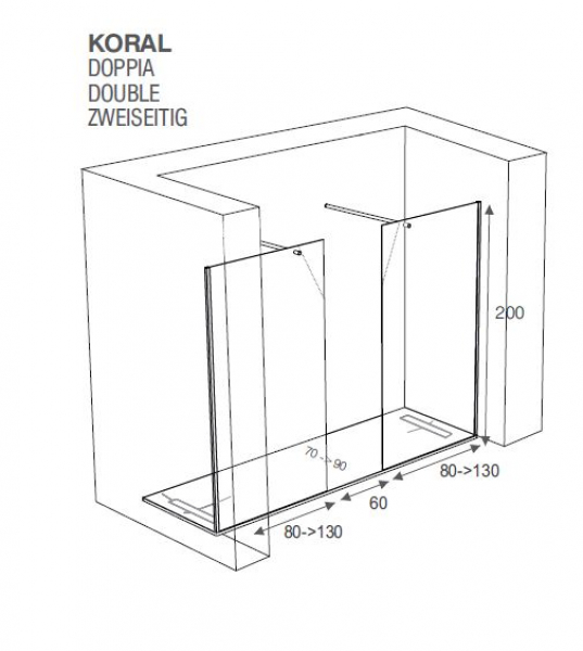 Mastella Koral Walk In Duschwand Duschabtrennung Duschkabine - modernes Design aus Italien