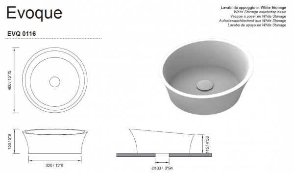 Moma Design Aufsatzwaschbecken Evoque Waschschale Weiß matt White Stonage