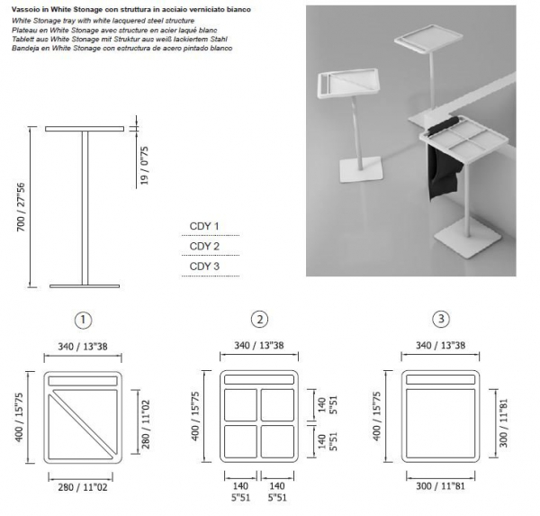 Moma Design Caddy Stand-Tablett Ablageständer Stehtisch aus White Stonage