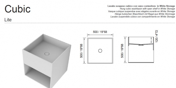 Moma Design Cubic Lite Waschbecken mit Ablage-Regal oder Schubfach Hängewaschbecken