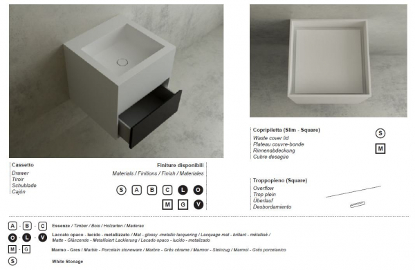 Moma Design Cubic Lite Waschbecken mit Ablage-Regal oder Schubfach Hängewaschbecken