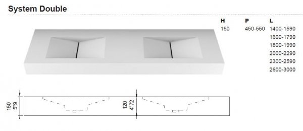 Moma Design Cut D System Waschtischplatte Top mit Waschbecken White Stonage