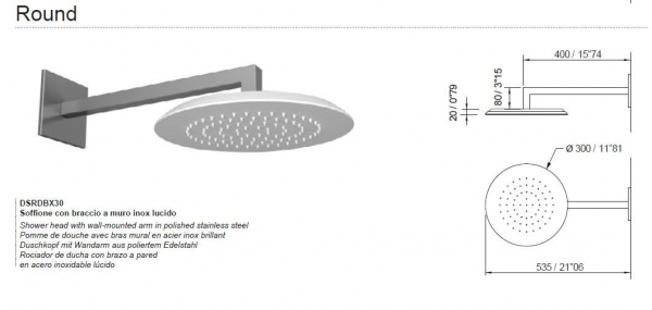 Moma Design Deco Shower Round Duschkopf Regendusche Corian Glacier White mit Wandarm Edelstahl