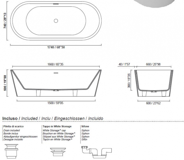 Moma Design Diamond Badewanne freistehend aus White Stonage Weiß matt