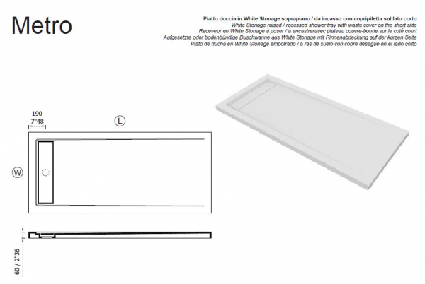 Moma Design Duschboard Metro mit Ablaufrinne Duschwanne Wunschmaß Sonderanfertigung White Stonage Weiß matt