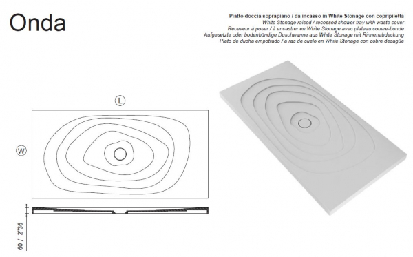 Moma Design Duschboard Onda Duschwanne Wunschmaß Sonderanfertigung White Stonage Weiß matt