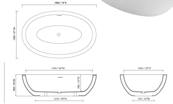 Moma Design Elite Badewanne freistehend aus White Stonage Weiß matt