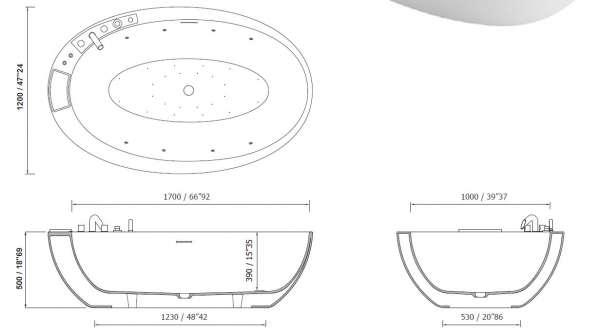 Moma Design Elitechnic Badewanne freistehend aus White Stonage mit Optionen