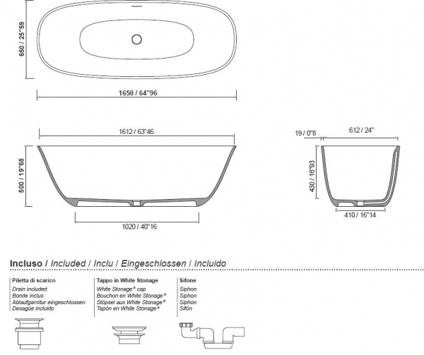 Moma Design Grace Badewanne freistehend aus White Stonage Weiß matt