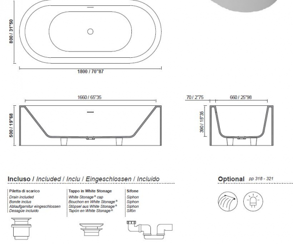 Moma Design Sapphire Free Badewanne freistehend aus White Stonage Weiß matt